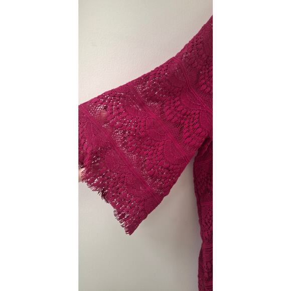 Women's Catherines Purple Knit Eyelet Knit Lined Bell Sleeve Blouse 3X - Picture 5 of 6